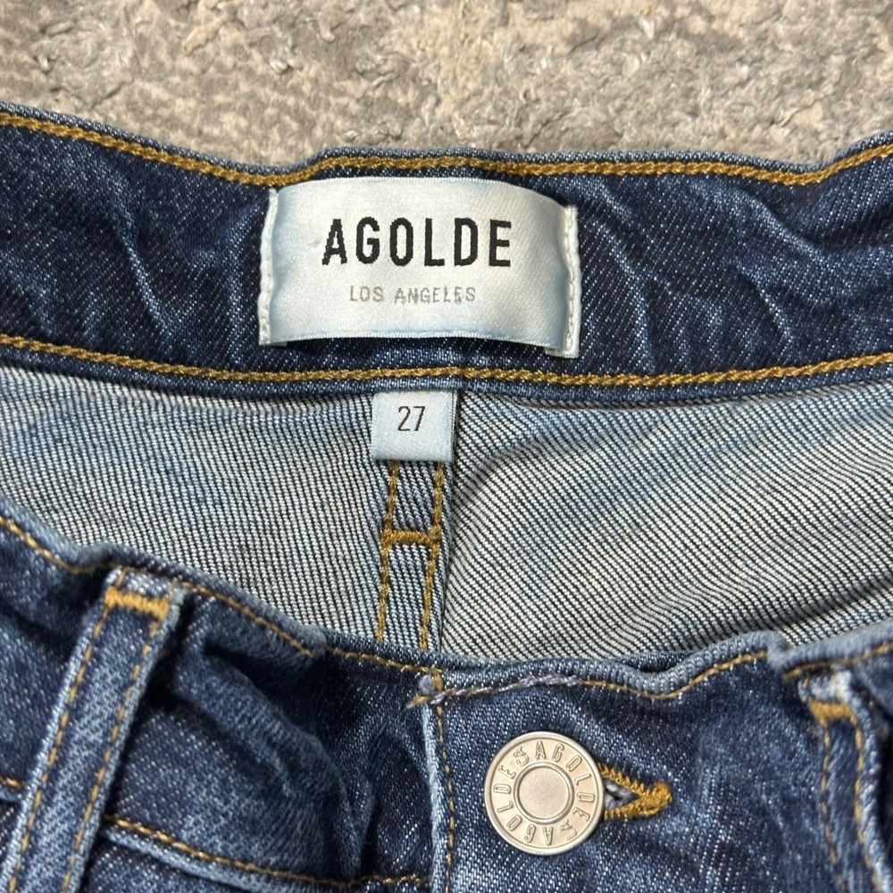 AGOLDE Riley Long High Rise Straight Jeans 27 Dark Blue Button Fly A9090B-1255 - Picture 5 of 11